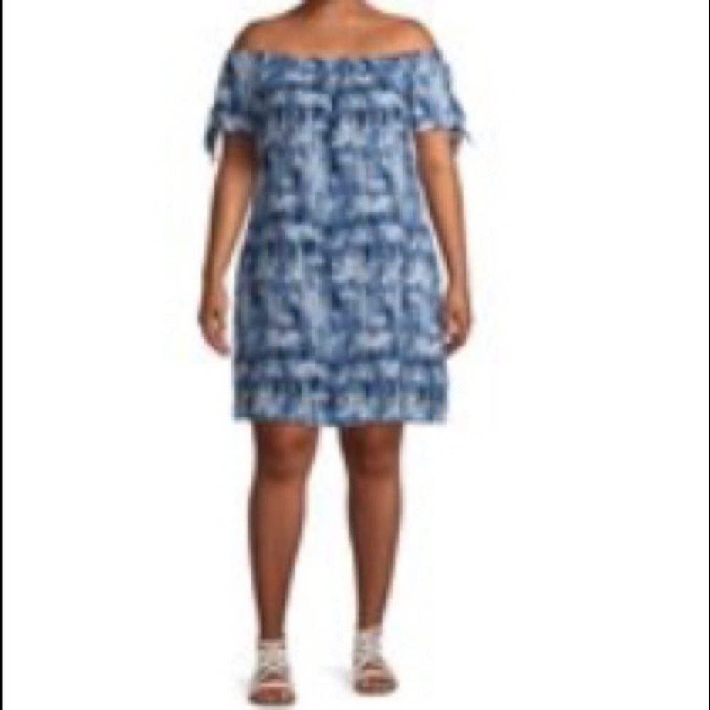 Blue Print Off The Shoulder Dress